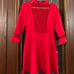 NEW Zara Red Lace Neckline Dress